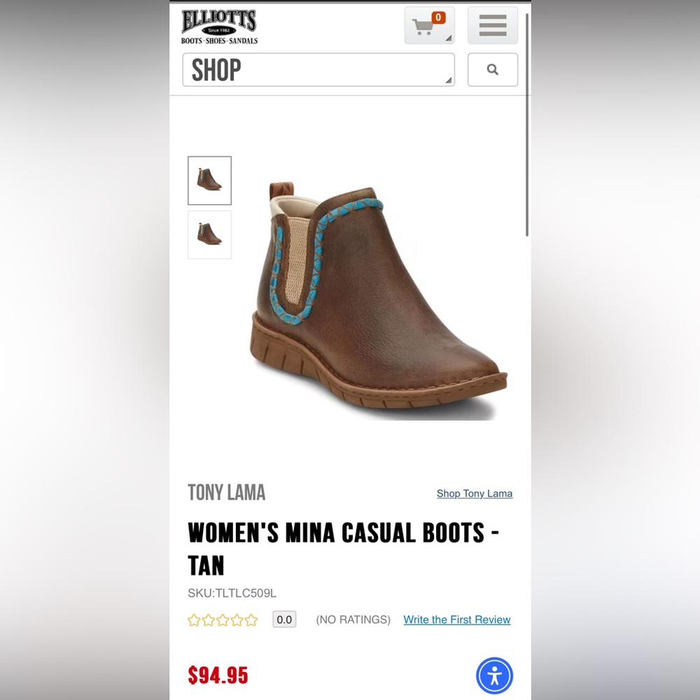 TONY LAMA Women’s Mina Casual Boot Size 10